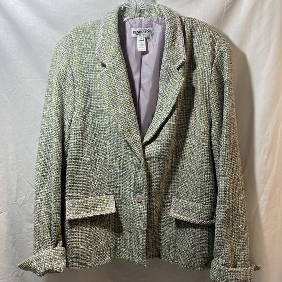 NWT Pendleton Womens sz 18 Blazer Green Mint Purple Silk Tweed Satin Lining - Picture 1 of 14